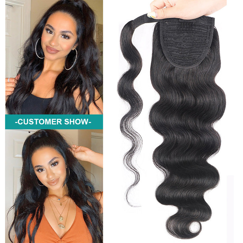 Long Ponytail Body Wave Human Hair Extensions With Clip - Image 3
