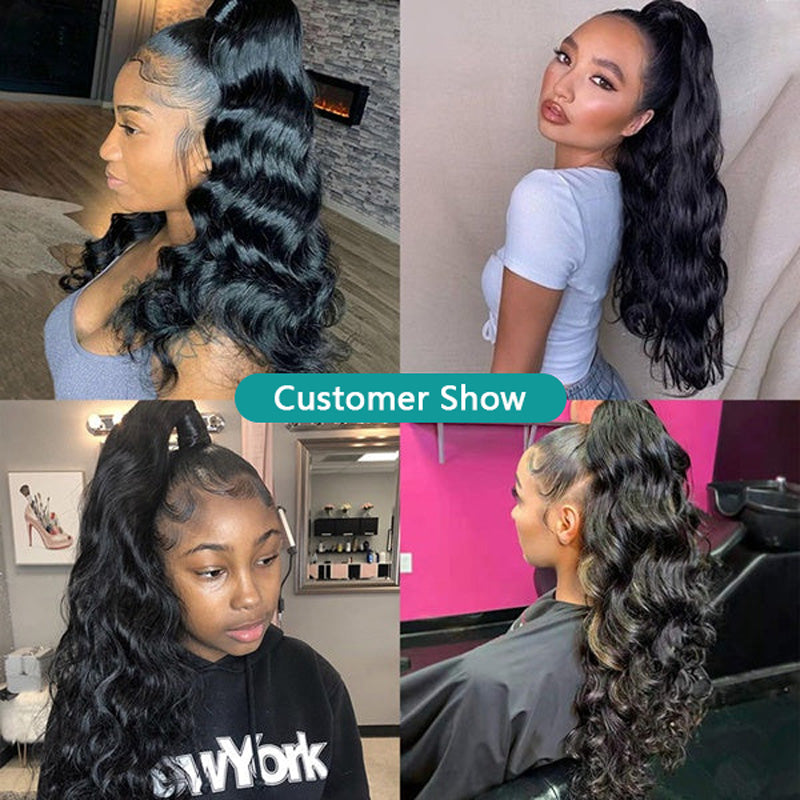 Long Ponytail Body Wave Human Hair Extensions With Clip - Image 7
