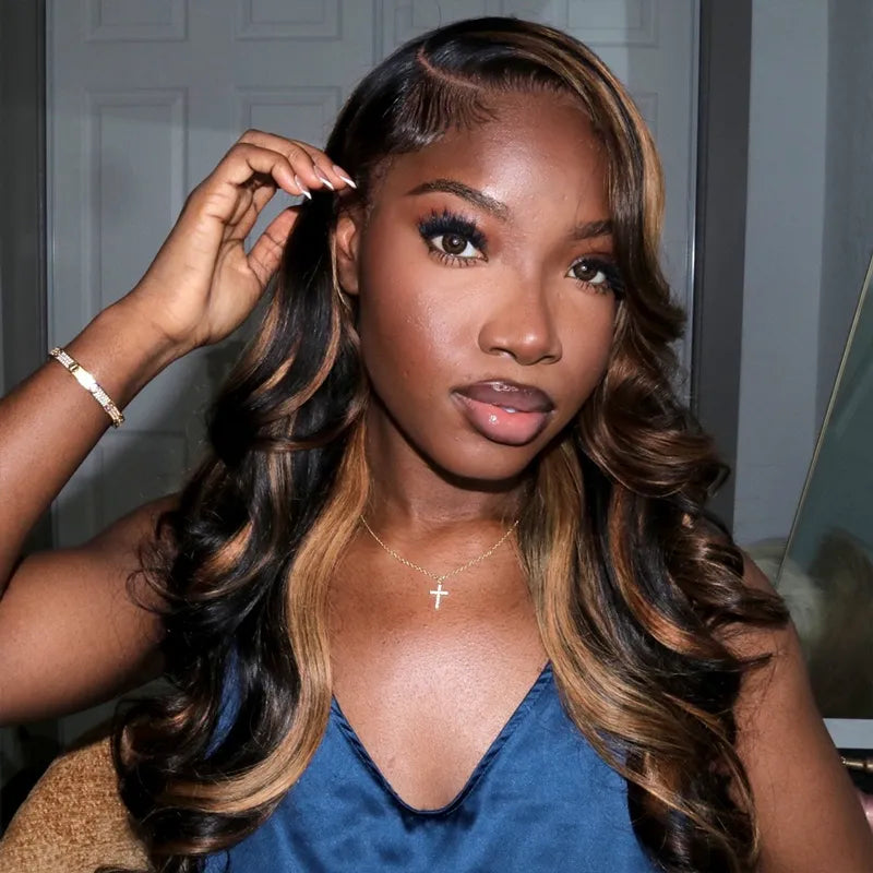 Brown Highlight Skin Lace Wigs Ashimary Body Wave Virgin Hair - Image 5