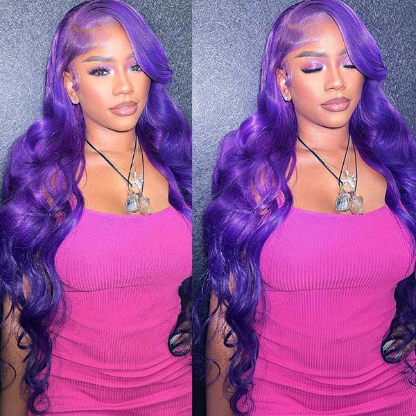 Vibrant Darker Purple Color 5*5 13*4 Transparent Lace Frontal Wigs Body Wave Human Hair - Image 8