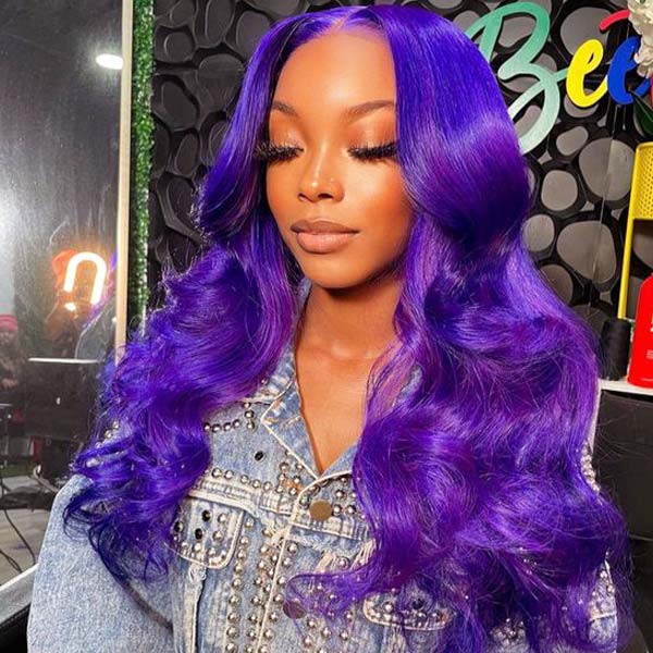 Vibrant Darker Purple Color 5*5 13*4 Transparent Lace Frontal Wigs Body Wave Human Hair - Image 6
