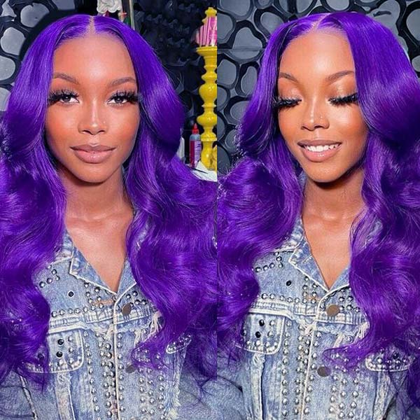 Vibrant Darker Purple Color 5*5 13*4 Transparent Lace Frontal Wigs Body Wave Human Hair - Image 7