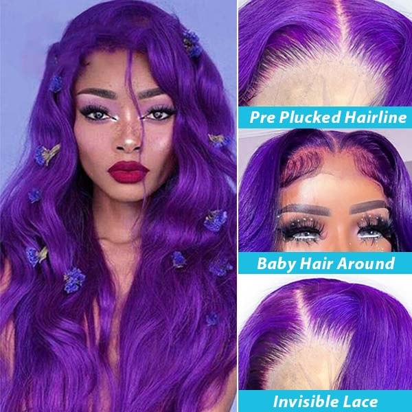 Vibrant Darker Purple Color 5*5 13*4 Transparent Lace Frontal Wigs Body Wave Human Hair - Image 5
