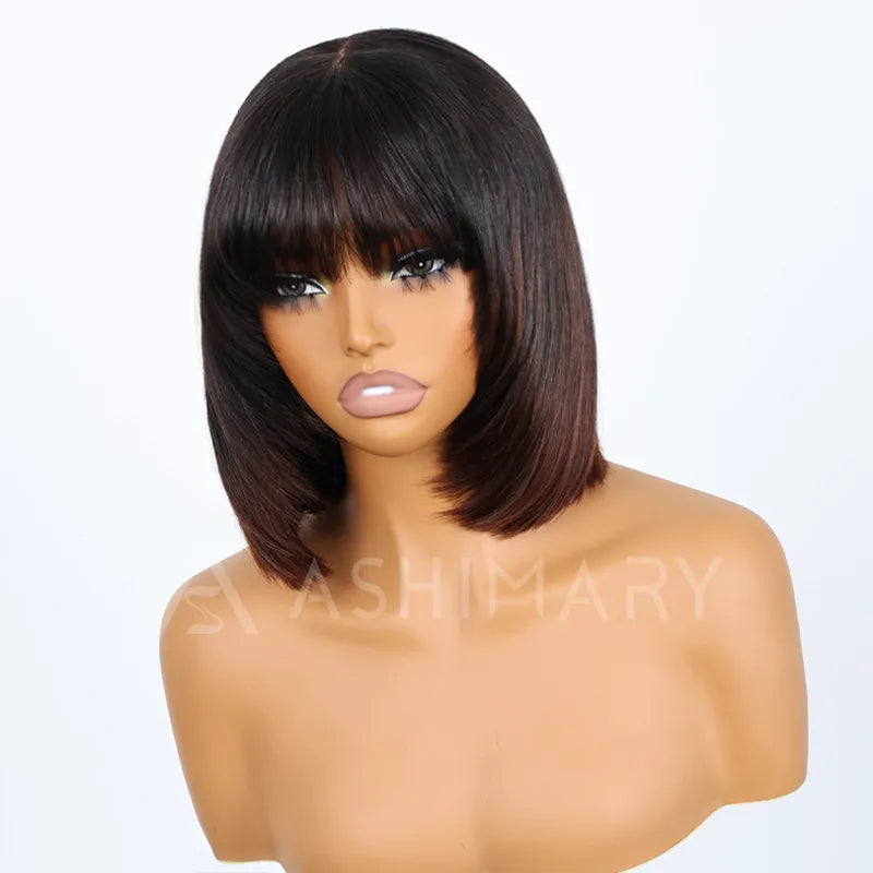 Pull Go 3x1 Minimal Lace Wig Pre-Cut Layers Mocha Brown Ombre Yaki Straight Bob Wig - Image 7