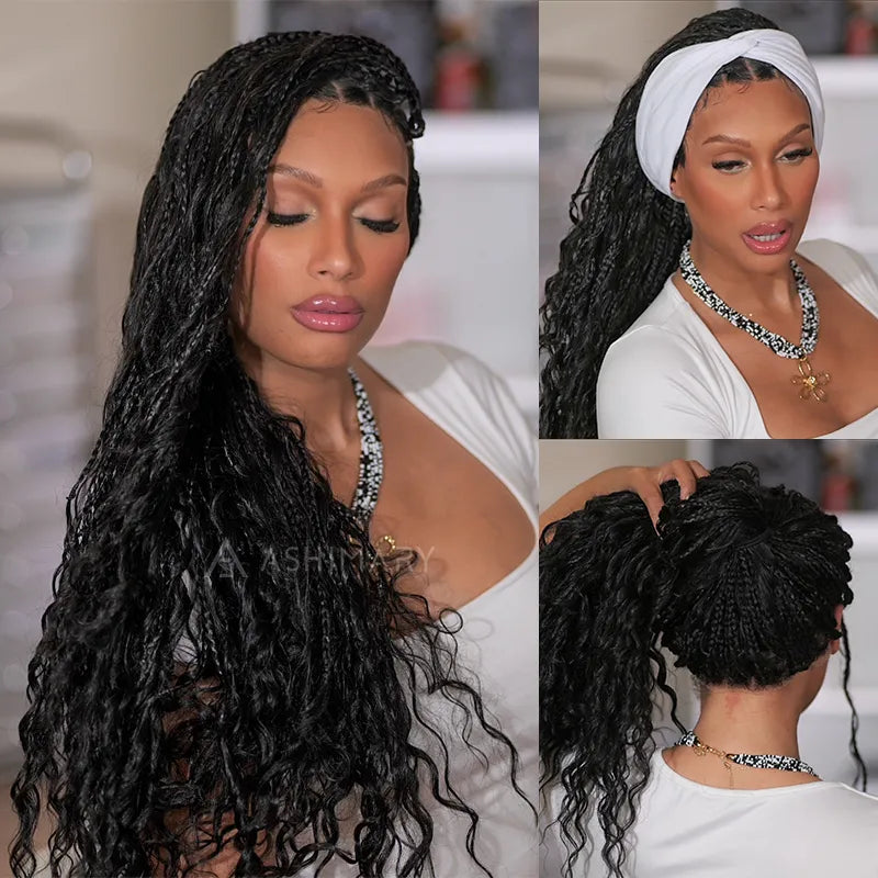 Invisi Strap Full Lace Knotless Boho Curls Braided Long Wig Pre-braid Lightweight Super Natural Scalp - Image 21