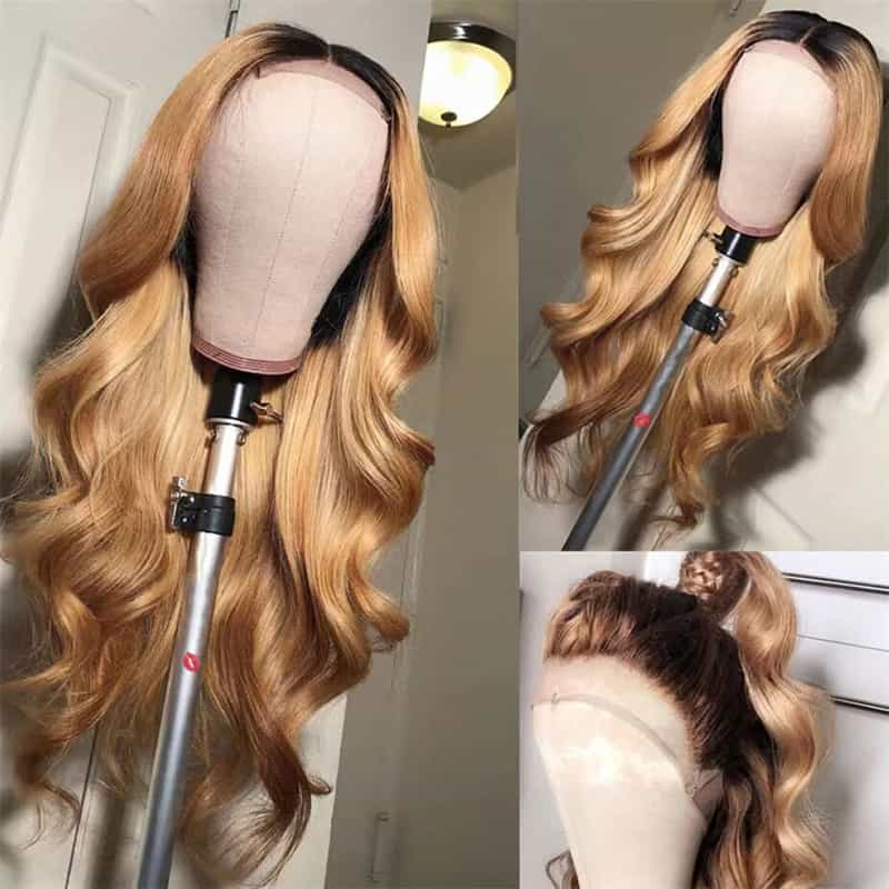 T1b/27 Ombre Honey Blonde Color Body Wave 13x4 Lace Front Pre-plucked Human Hair Wigs - Image 8