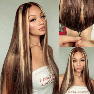 Honey Blonde Highlight Silky Straight Pull Go 13x6 Full Lace Wig Glueless Wig Suits All Heads