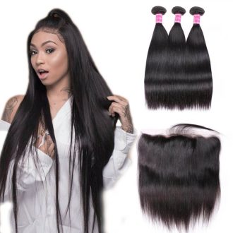 10A Straight Hair 3 Bundles With Frontal Human Hair 10A Straight Indian Hair