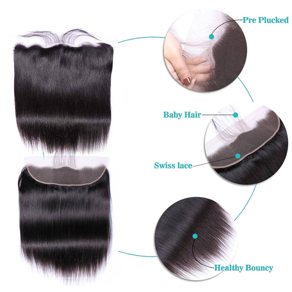 10A Straight Hair 3 Bundles With Frontal Human Hair 10A Straight Indian Hair - Image 3