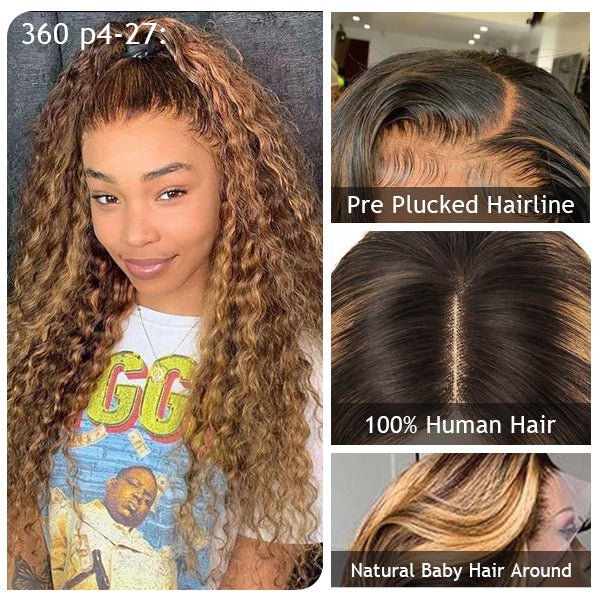 Pre Plucked Highlight Glueless 360 Transparent Lace Frontal Wigs 100% Human Hair - Image 3