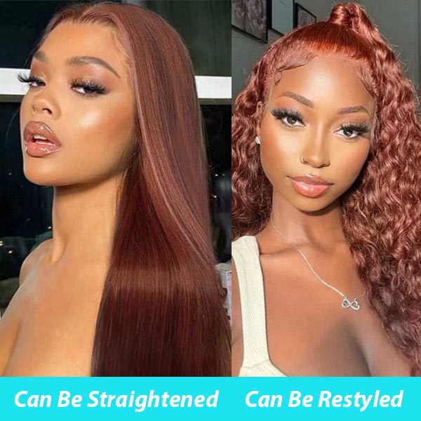 Reddish Brown 13x4 13x6 HD Transparent Lace Frontal Wigs Deep Wave 100% Human Hair - Image 5
