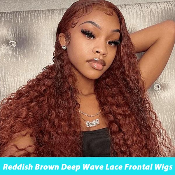 Reddish Brown 13x4 13x6 HD Transparent Lace Frontal Wigs Deep Wave 100% Human Hair - Image 2