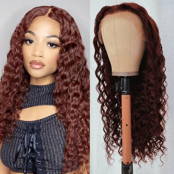 Reddish Brown 13x4 13x6 HD Transparent Lace Frontal Wigs Deep Wave 100% Human Hair - Image 8