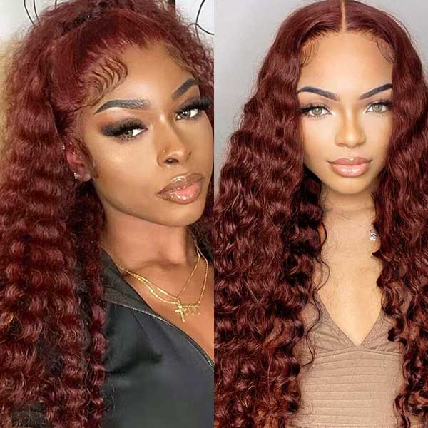 Reddish Brown 13x4 13x6 HD Transparent Lace Frontal Wigs Deep Wave 100% Human Hair - Image 7