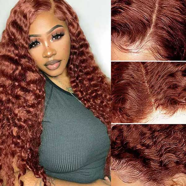 Reddish Brown 13x4 13x6 HD Transparent Lace Frontal Wigs Deep Wave 100% Human Hair - Image 6