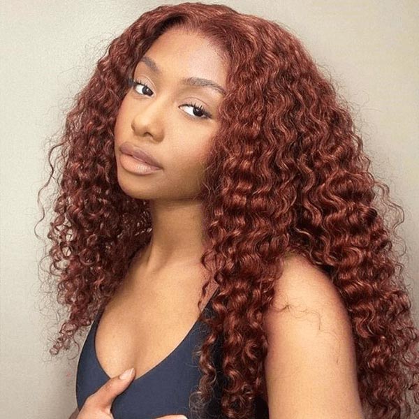 Reddish Brown 13x4 13x6 HD Transparent Lace Frontal Wigs Deep Wave 100% Human Hair - Image 4