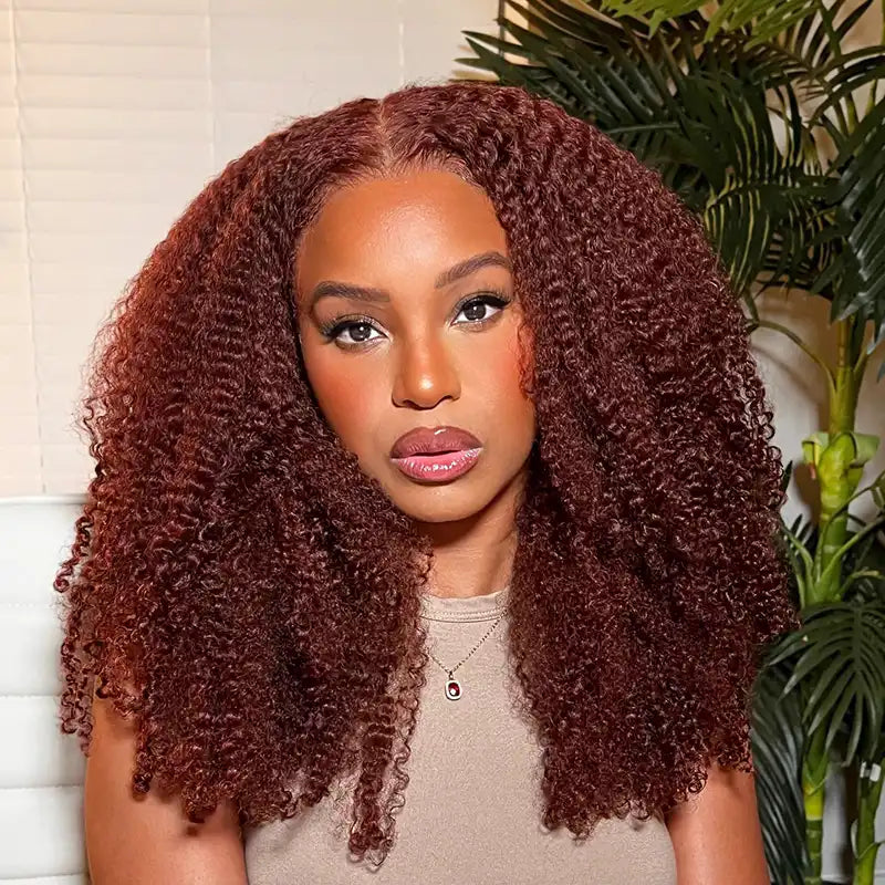 Reddish Brown Kinky Curly HD Transparent Lace Wigs - Image 3