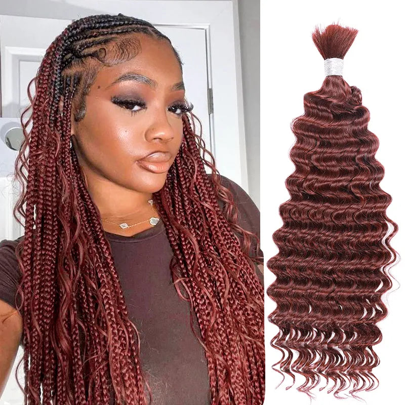 Ashimary Deep Wave Reddish Brown Bulk Human Hair For Knotless Braiding 3pcs/pack
