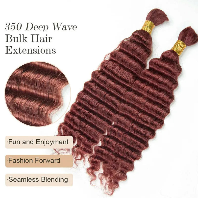 Ashimary Deep Wave Reddish Brown Bulk Human Hair For Knotless Braiding 3pcs/pack - Image 3