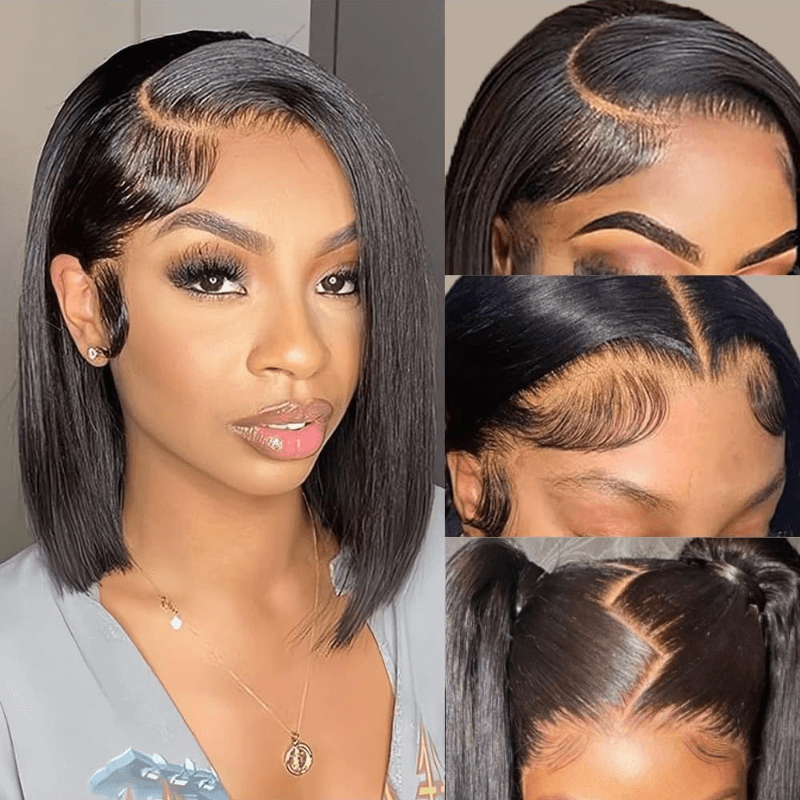Super Easy Straight Bob Wear & Go Pre Cut HD Transparent Lace Closure Wig with Pre Plucked Hairline & Bleached Knot - Image 2