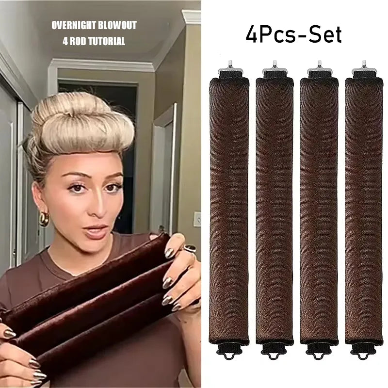 Sleep-In Heatless Hair Curling Set | Large Rods with Hook for Blowout Hair