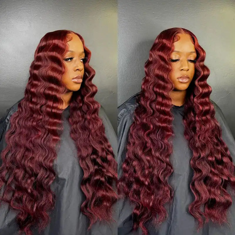 99J Burgundy Curly Wig 360 Frontal Wigs Ashimary Virgin Hair Front Wigs - Image 10