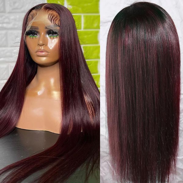 Straight Dark 99J Burgundy 13x4 Lace Front Wig Glueless Wigs 100% Human Hair - Image 5