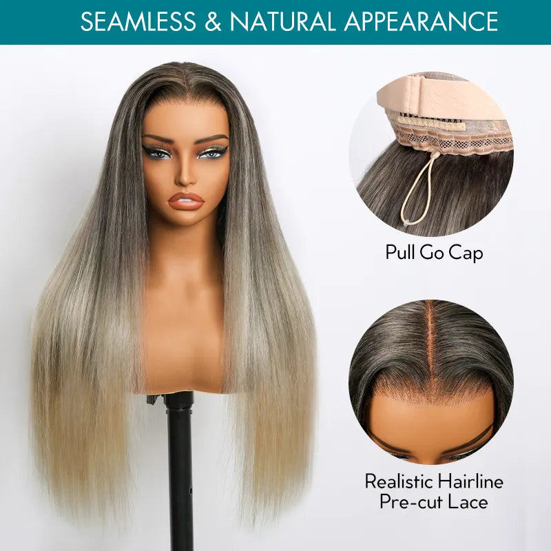 Straight Blonde Balayage with Dark Roots 13x4 Transparent Lace Frontal Clean Bleached & Pre-Plucked Wig Customized Color for Black Women - Image 10