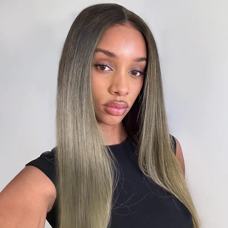 Straight Blonde Balayage with Dark Roots 13x4 Transparent Lace Frontal Clean Bleached & Pre-Plucked Wig Customized Color for Black Women - Image 4