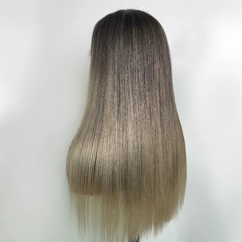 Straight Blonde Balayage with Dark Roots 13x4 Transparent Lace Frontal Clean Bleached & Pre-Plucked Wig Customized Color for Black Women - Image 7