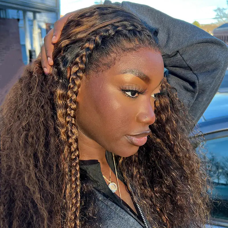 Ashimary 4C Edges Ombre Brown Deep Wave Kinky Edges 13x4 Transparent Lace Front Wig 100% Human Hair - Image 5