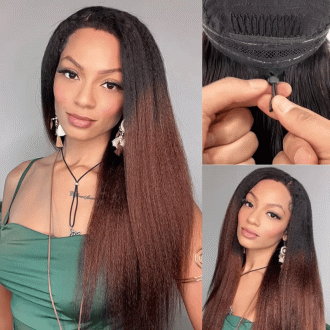Yaki Straight Pull Go 13x6 Full Wig Transparent Lace Frontal Black to Brown Ombre Human Hair Wig Parting Max Glueless Wig