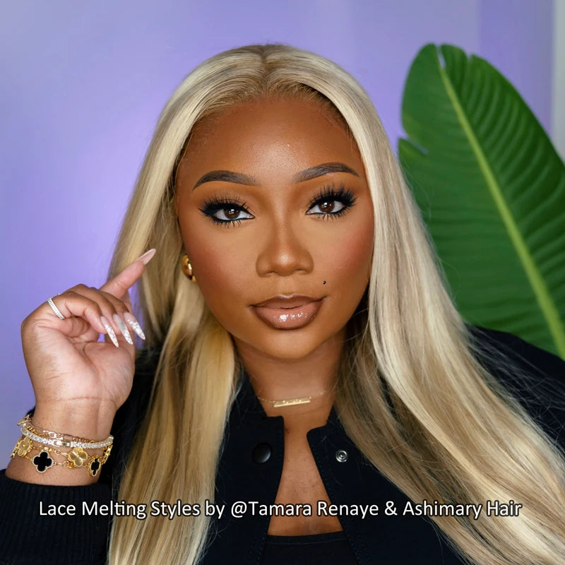 Customized Blonde Balayage on Brown Hair Transparent 13x4 &13x6 Full Lace Frontal Wig Ashimary Hair - Image 10