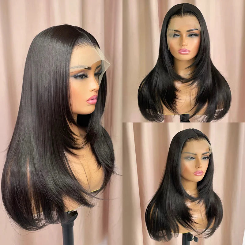 Trendy Long Layered Butterfly Haircut Straight Wig 13x4 Transparent Lace Frontal Wig Ashimary Hair - Image 11