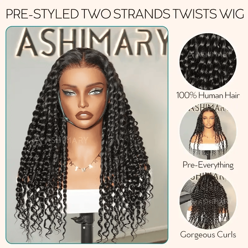 Two Strands Twists 360 Lace Frontal with Invisi Strap Pre-Braid Glueless Human Hair Wigs - Image 6