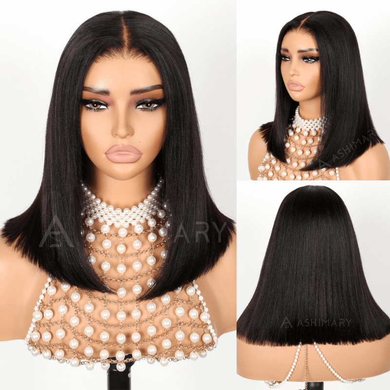Wear Go Yaki Straight Glueless Bob Wig Pull Go Pre Cut Lace Wig Natural Human Hair Wig - Image 13
