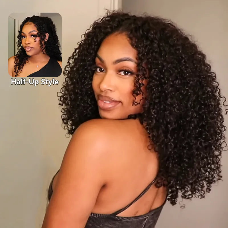 Pull Go Wig | 10A Glueless V Part Wig Beginner Friendly Natural Scalp Thick Curl Human Hair Upgrade U part Wig - Image 4