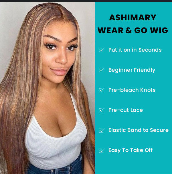 Effortless Wear & Go Glueless Highlight Straight 13x4 Lace Front Ready to Wear Wig Pre Bleach Knots & Plucked Hairline & Pre-cut Lace - Image 11
