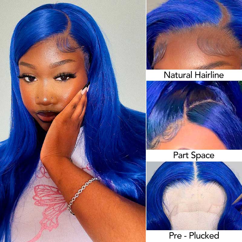 Blue Wig 13x4 13x6 Transparent Lace Frontal Wig Bone Straight Wig Ashimary Human Hair - Image 6
