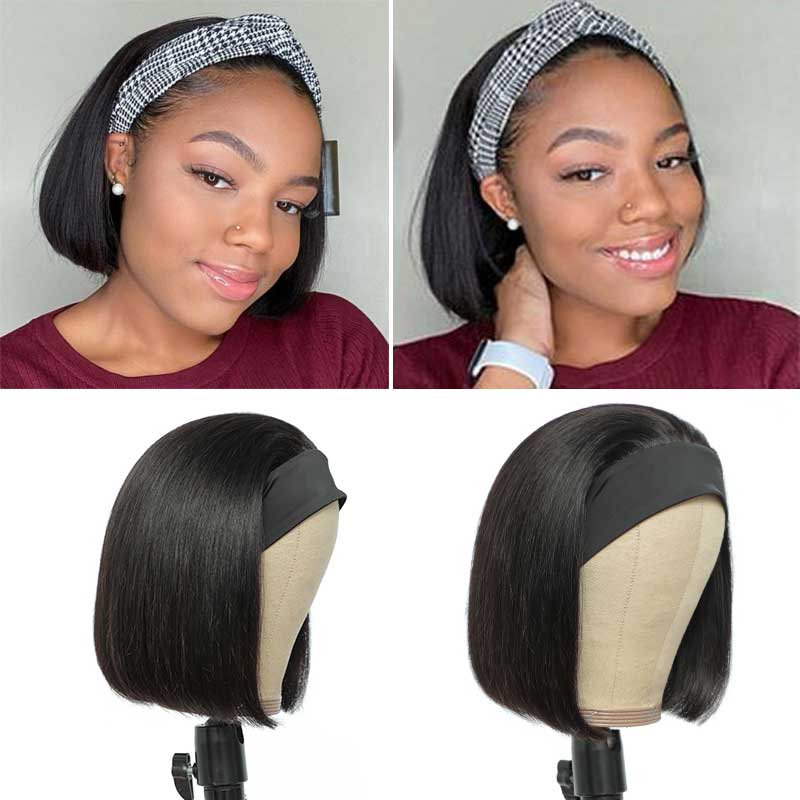 Short Black Wig Headband Bob Glueless Wig Beginner Friendly Virgin Hair - Image 2