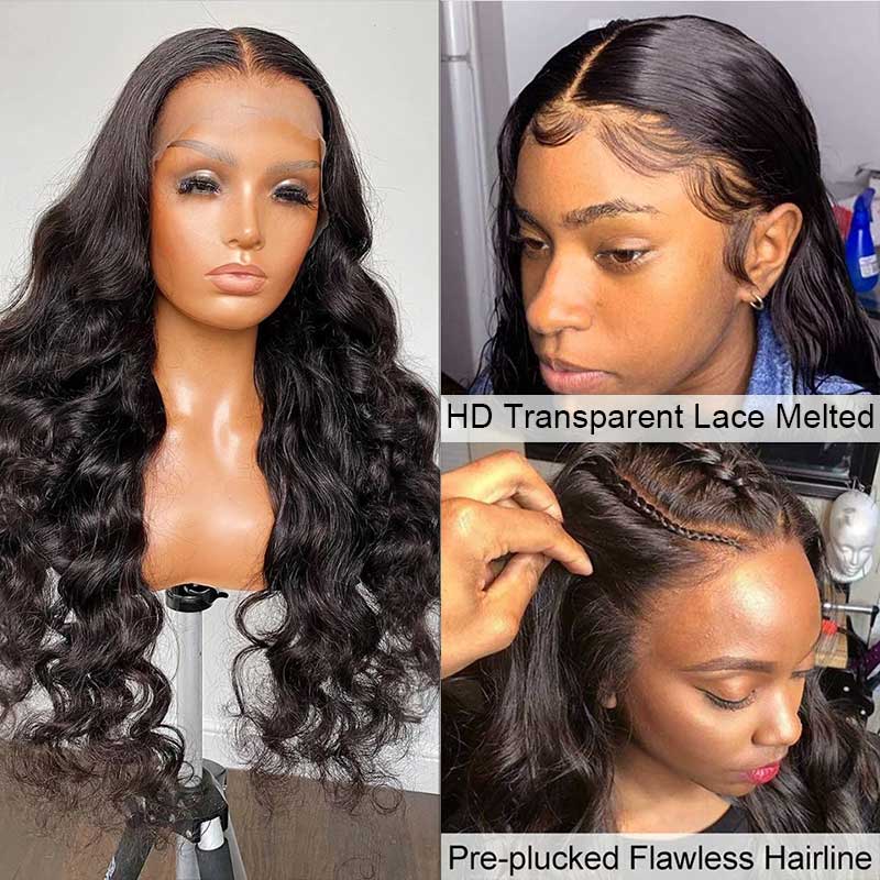 13x6 Clear HD Transparent Lace Front Human Hair Body Wave Wig - Image 2