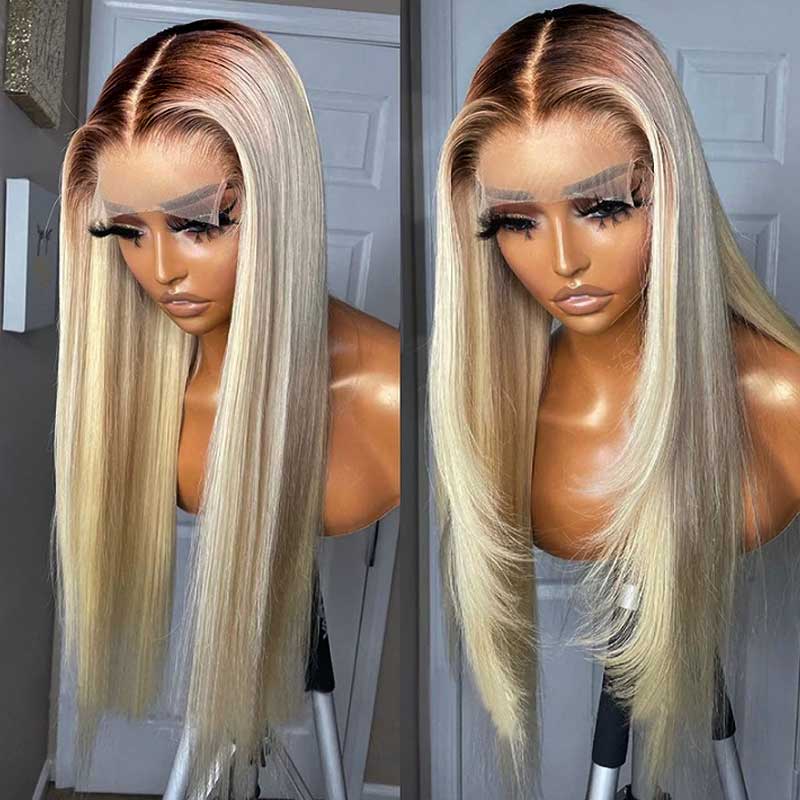 Blonde Wig With Dark Roots 1B/613 Transparent HD Lace Front Wigs 13*4 Frontal Ashimary Hair - Image 4