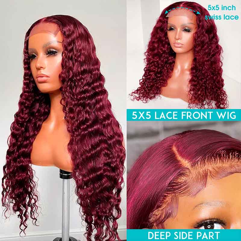 99j Burgundy Curly Hair 4x4 5x5 6x6 Glueless Lace Closure Wig Ashimary Virgin Hair - Image 5