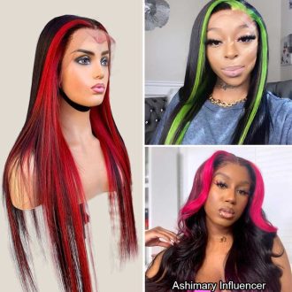Ashimary Highlight Wigs Skunk Stripe Hair 4*4 13*4 Lace Front Wig 180% Straight Brazilian Human Hair