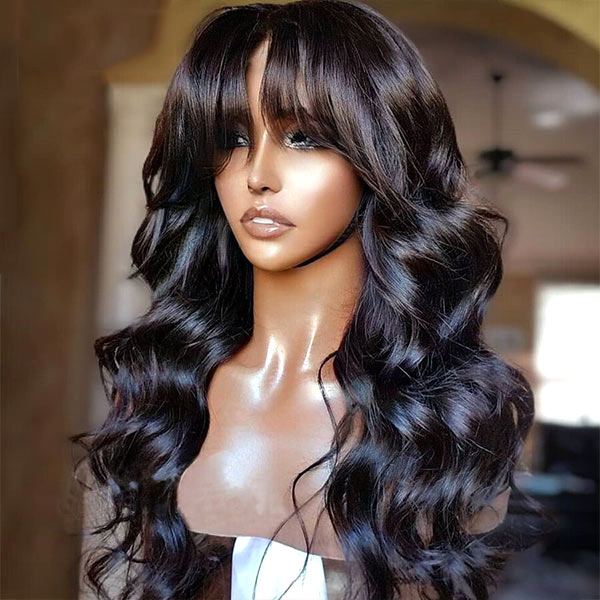 $89 for 20" Throw on & Go Body Wave Wig with Bangs Cost-effective Wig 10A Human Hair - Image 2