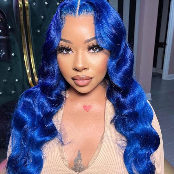 Ocean Blue Wavy Wig Body Wave Transparent Hd Lace Frontal Wig Ashimary Human Hair - Image 5
