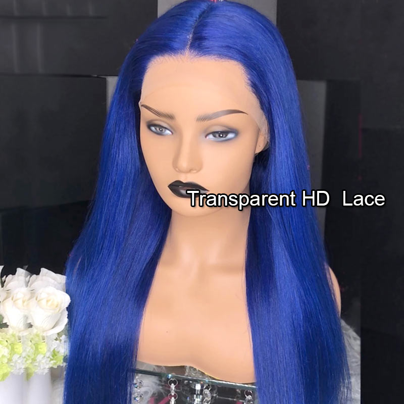 Blue Wig 13x4 13x6 Transparent Lace Frontal Wig Bone Straight Wig Ashimary Human Hair - Image 8