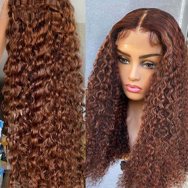 Copper Brown Wig Deep Wave Frontal Wig Luxurious Customization - Image 3