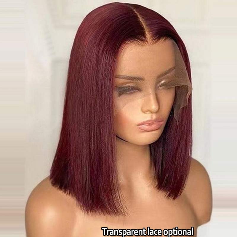 Blunt Cut Bob Burgundy 99J Color Straight Hair Double Drawn Wig High Density - Image 6