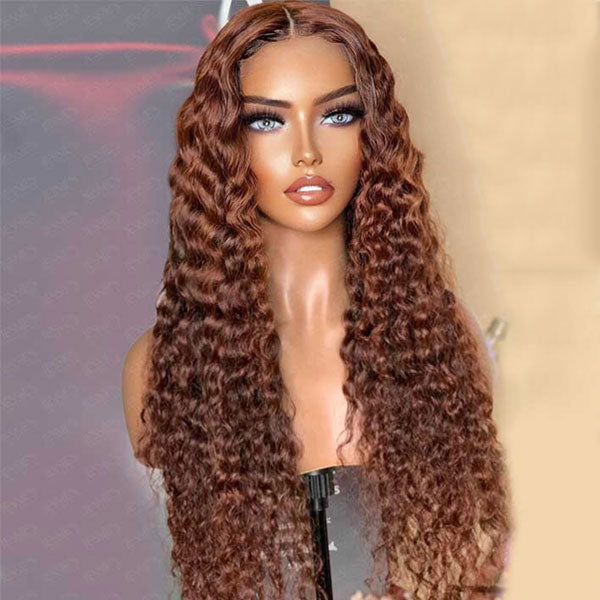 Copper Brown Wig Deep Wave Frontal Wig Luxurious Customization - Image 2
